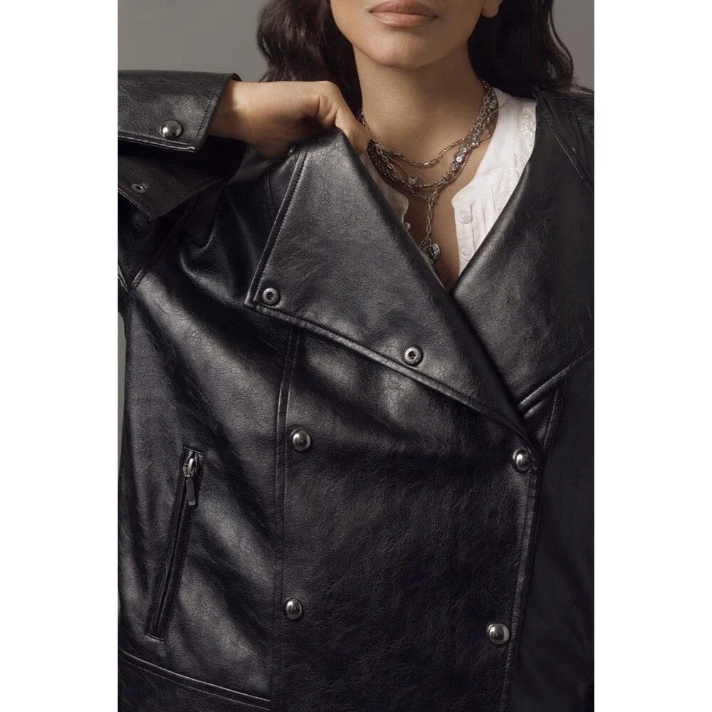 Anthropologie Pilcro Moto Jacket Faux Leather Asymmetric Snap Western XS NWT
